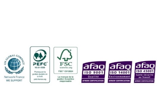 Leborgne a de multiples certifications : PEFC, FSC®, Global Compact, ISO 9001, ISO 14001 et ISO 45001